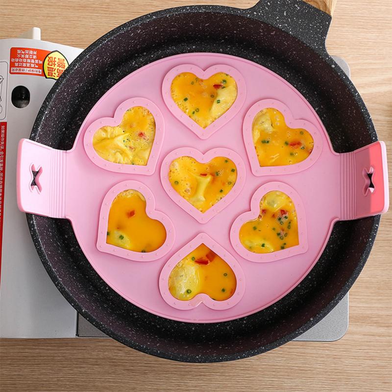 Pancake Making Mold Fried Egg Mold Reusable Silicone Pancake Maker with 7  Cavity Round Baking Omelet